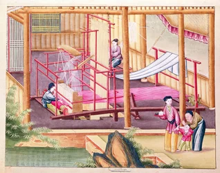 Ms 202 fol.10 Tejido, de un libro sobre la industria de la seda